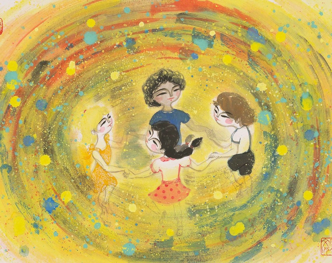 Kids Dance Art Print Happy Kids Painting Print Painting Print Chinese Painting Print Home Wall Decor Kids Room Art Wall Art