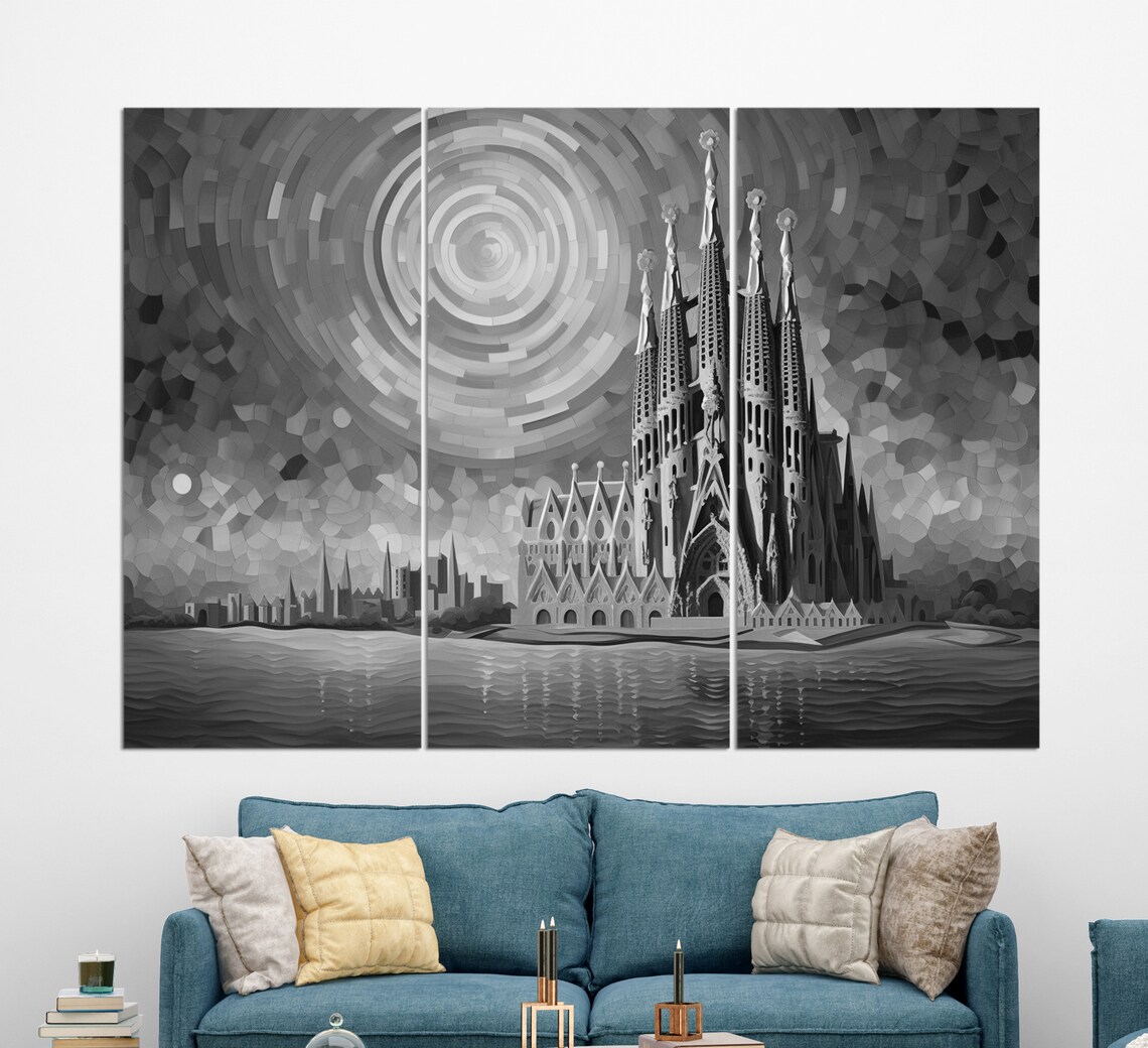 Sagrada Familia Barcelona Starry Night Mosaic Style Colorful Art Poster - Image 2