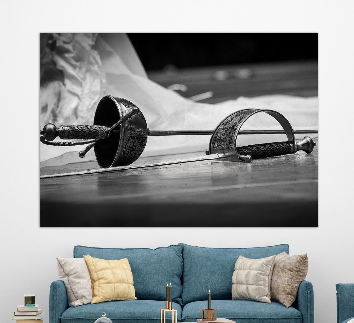 Fencing Epees Crossed Black White Classic Sport Photography Poster