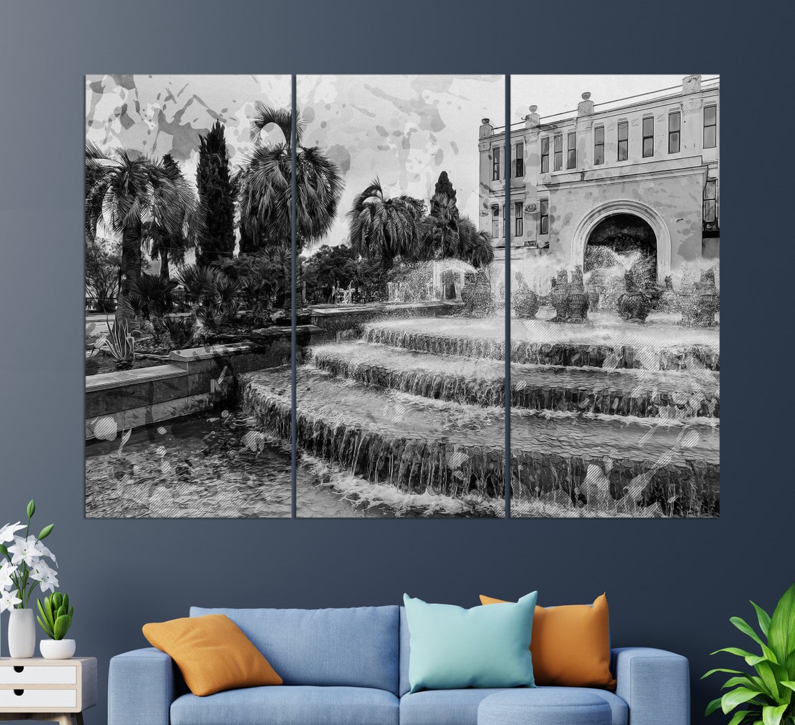 Sokhumi Fountain Plaza Palm Trees Cascade Water Feature Poster - Image 2