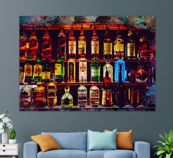 Alcohol Bottles and Drinks Kitchen Wall Art Print