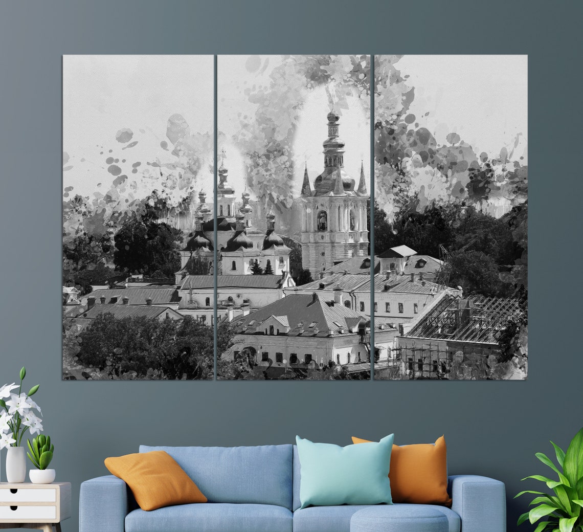 Kyiv Pechersk Lavra Golden Domes Monastery Watercolor Abstract Poster - Image 2
