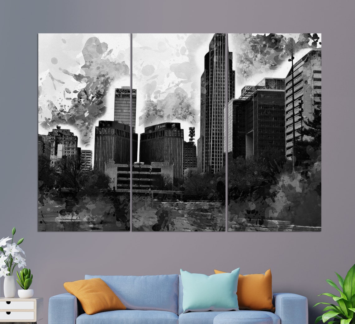 Omaha Nebraska Downtown Skyline Painted Style Five Panel City Poster - Image 3