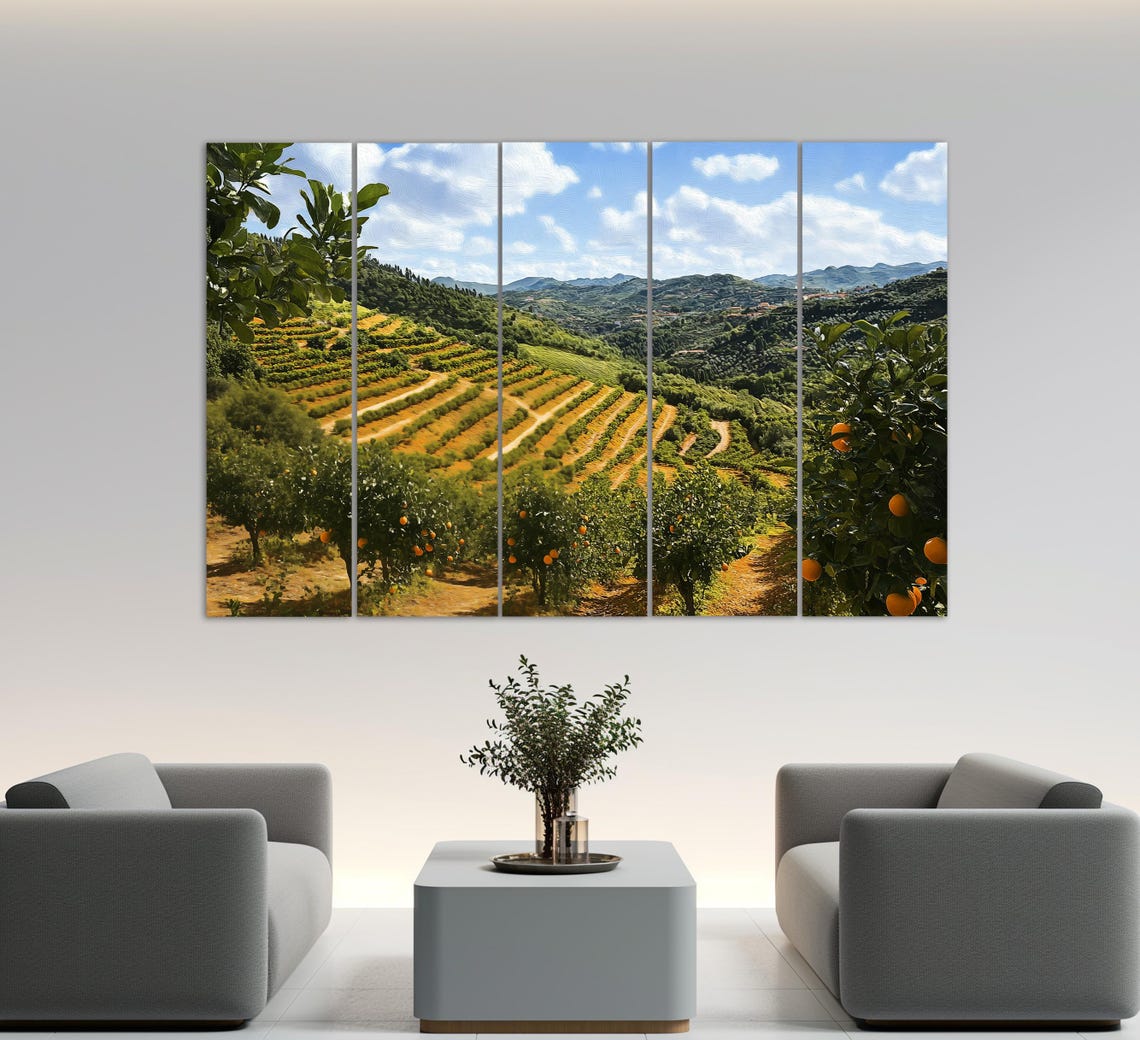 Orange Trees In Portugal Painting Print Portugal Wall Art Portuguese Landscape Orange Trees Wall Art Orange Plantation - Image 2