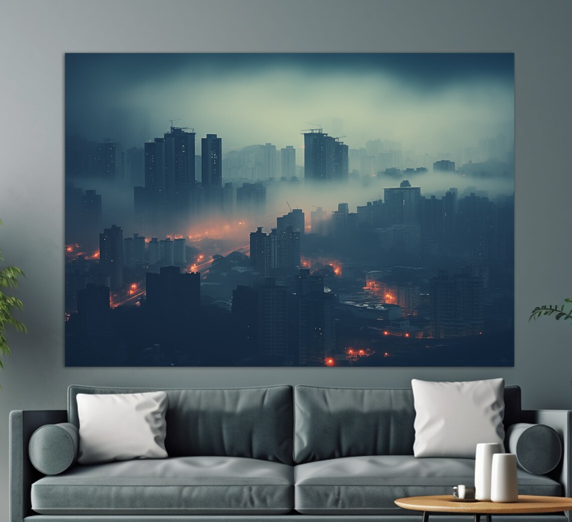 Misty Shenzhen Night Skyline Foggy City Lights Travel Poster