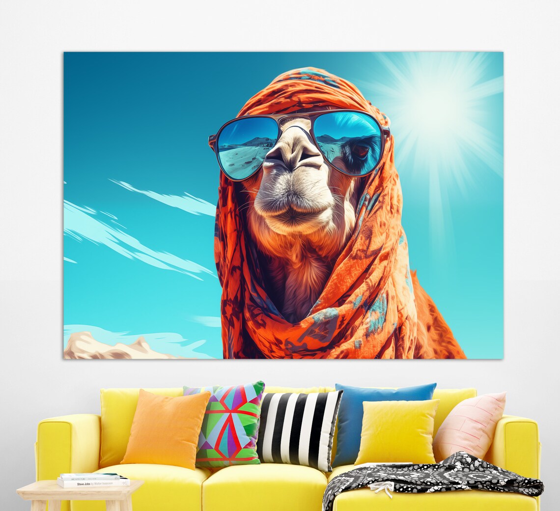 Camel In Glasses Print Cool Camel Painting Funny Camels Wall Art Animals Paintings