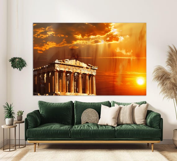 Parthenon Temple Print Athenian Acropolis Greece Painting Greece Wall Art Athens Art