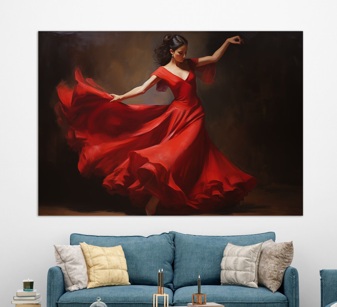 Dancing Girl Flamenco Dance Art Print, Red Dress