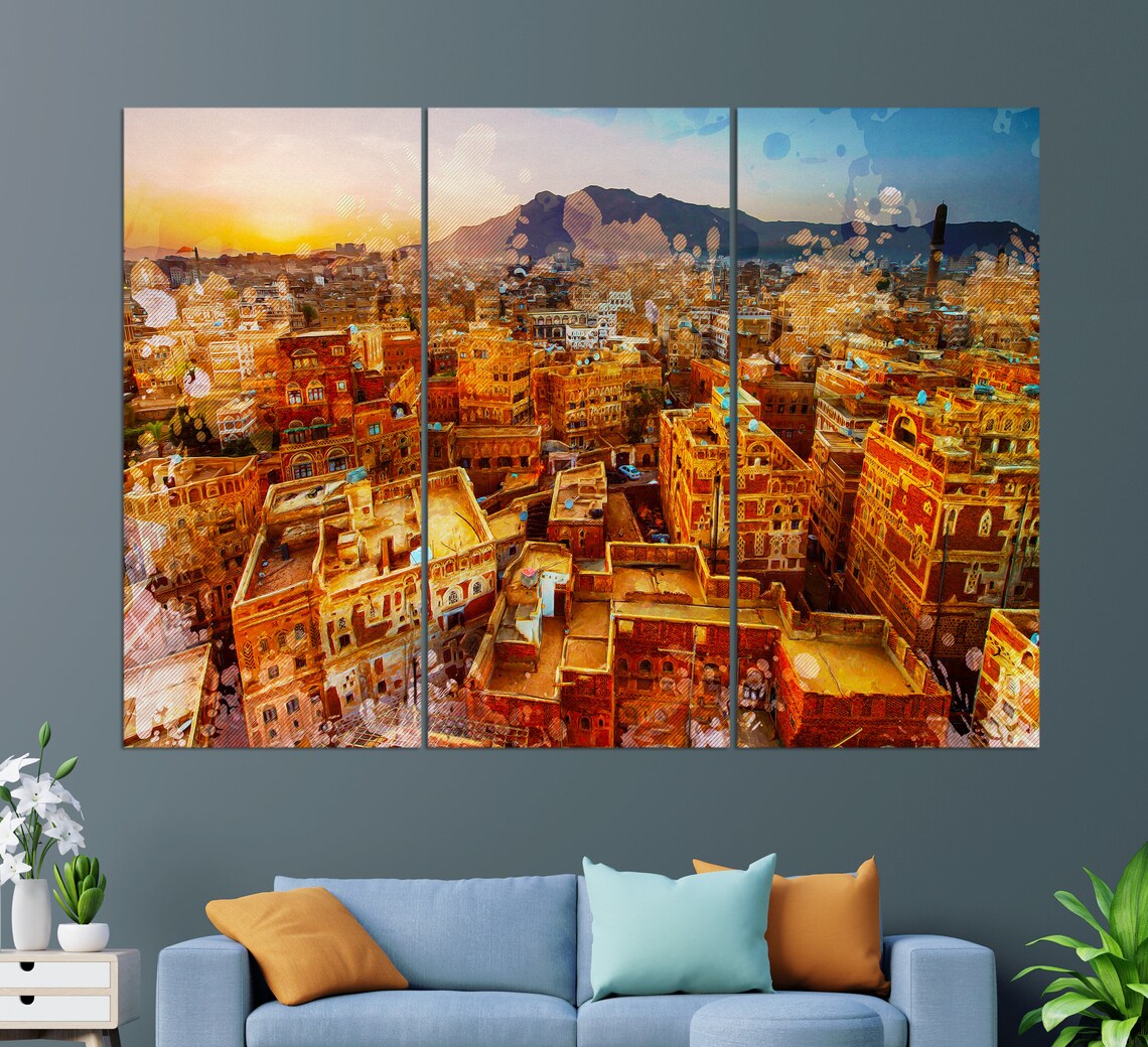 Sanaa, Yemen Wall Art Poster, Abstract Modern - Image 3