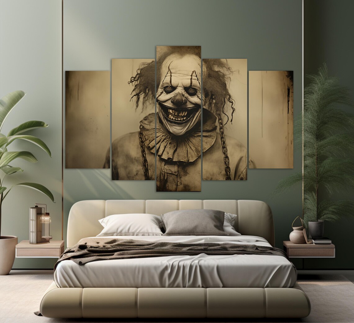 Scary Vintage Clown Portrait Sepia Horror Gothic Halloween Wall Art Print - Image 2
