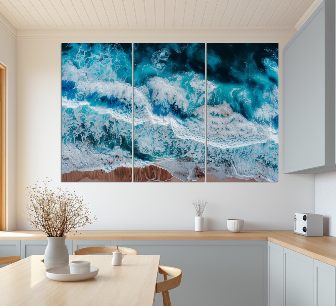 Aerial Ocean Waves Turquoise Sea White Foam Shore Nature Travel Poster - Image 2