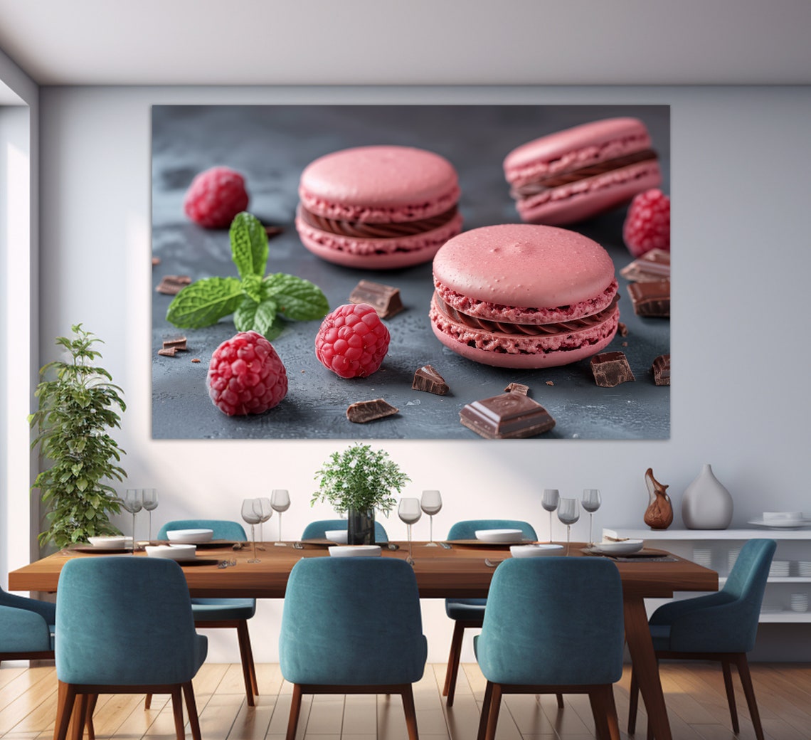 Raspberry Macarons Print Sweets Wall Art Sweet Tooth Gift Kitchen Wall Decor Pastry Shop Decor Confectionary Decor