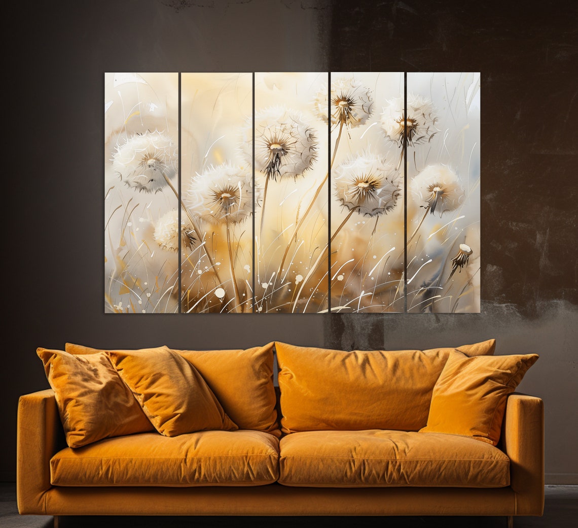 White Dandelion Seed Heads Golden Light Soft Floral Art Poster - Image 2