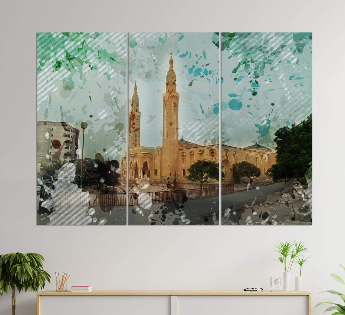 Nouakchott Mauritania Grand Mosque Minarets Watercolor Travel Poster - Image 3