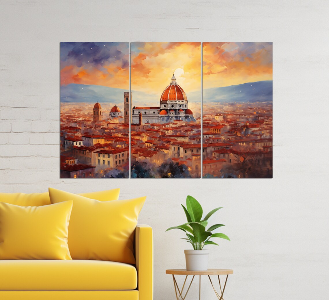 Florence Italy Duomo Golden Sunset Rooftops Oil Painting Poster - Image 2