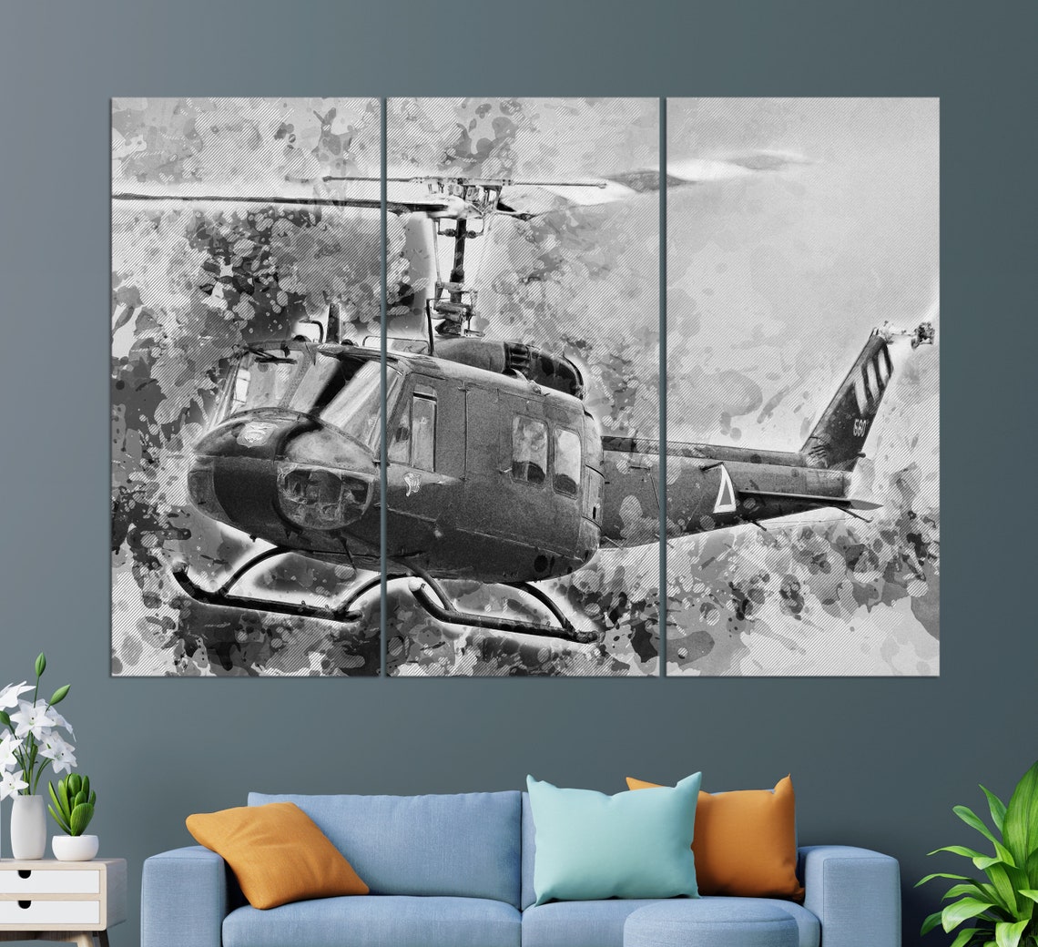 Bell UH 1 Iroquois Helicopter Flight Painted Military Aviation Poster - Image 2
