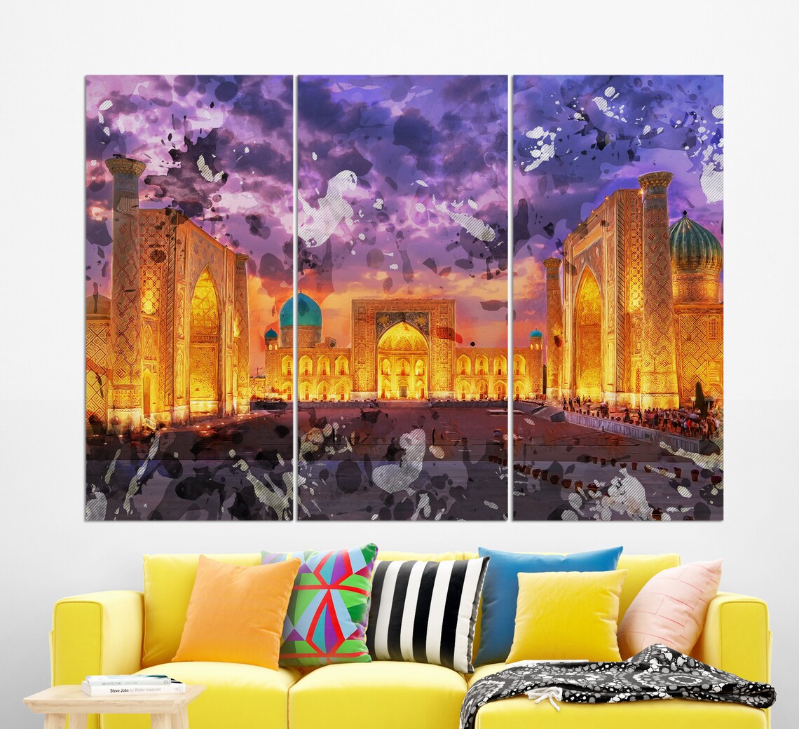 Samarkand Registan Square Blue Domes Night Lights Uzbekistan Poster - Image 3