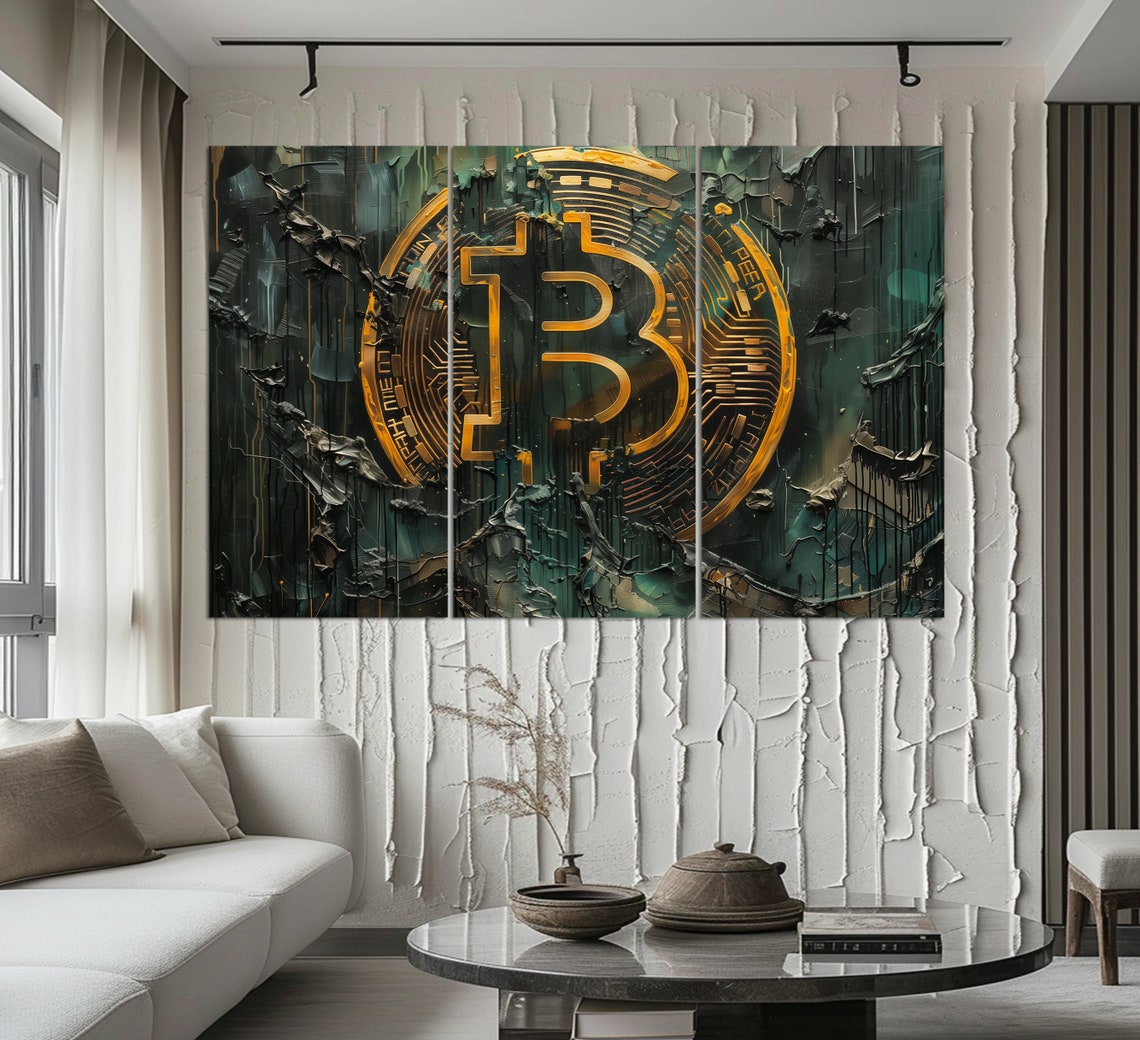 Bitcoin Gold Coin Digital Currency Dark Texture Crypto Office Wall Art - Image 3