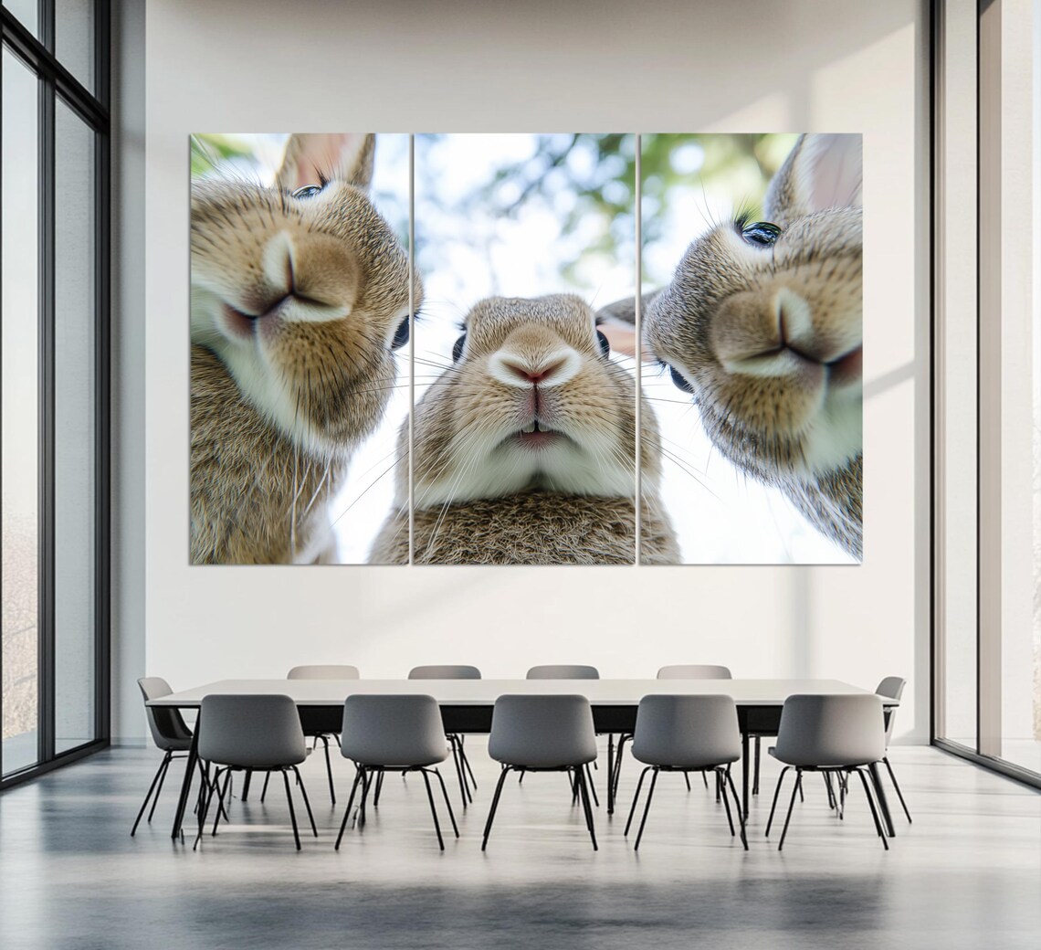 Funny Chubby Rabbits Close Up Selfie Cute Bunny Faces Wall Art Poster Print - Image 4
