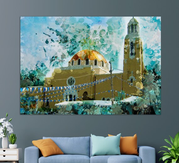 Holy Trinity Greek Orthodox Church Wilmington Golden Dome Watercolor Poster