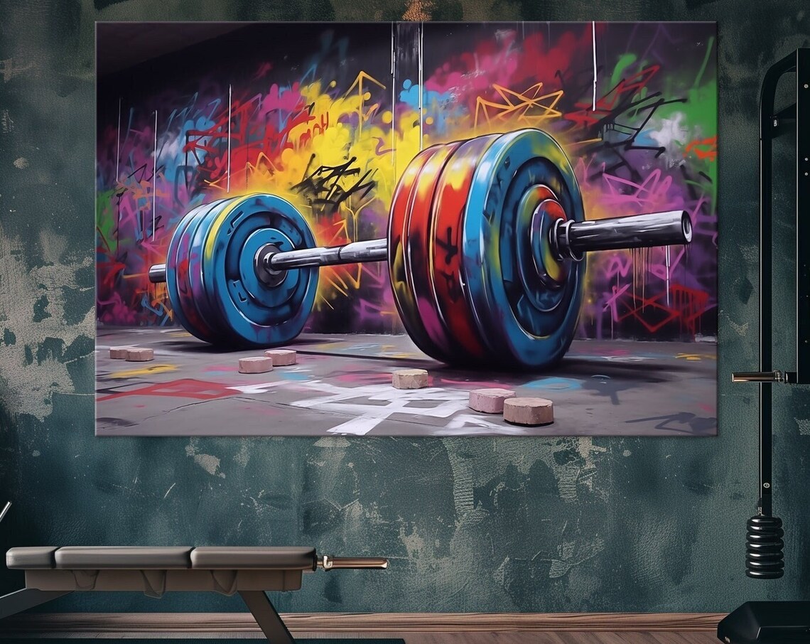 Barbell Graffiti Gym Decor Art Print, Contemporary