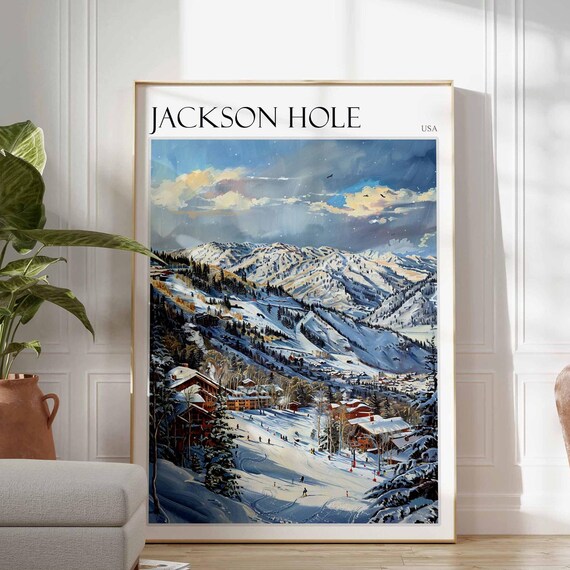 Skiing Travel Poster Skiing Art Jackson Hole Poster Teton Range Poster Wyoming Poster Nature Poster Mountain Poster Jackson Hole Art