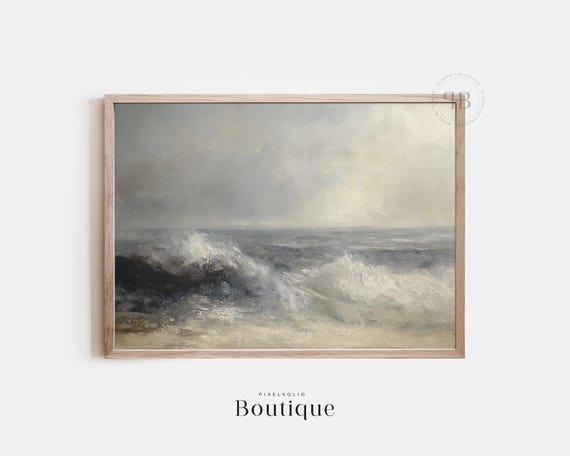 Ocean Wave Painting Moody Seascape Wall Art Coastal Print Beach Stormy Sea Artwork For Home Dcor No627