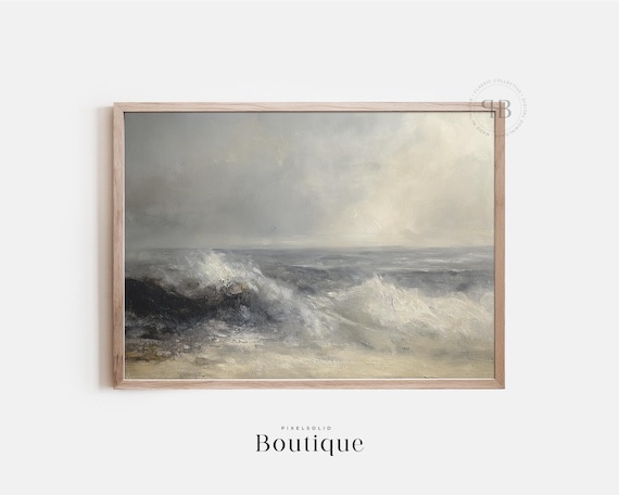 Stormy Ocean Wave Moody Seascape Painting Vintage Style Poster