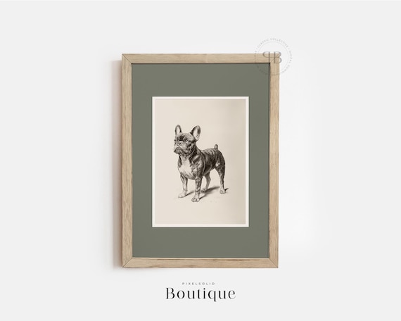French Bulldog Art Print Rustic Farmhouse Dog Illustration Antique Black White Pet Portrait Lover Gift No477