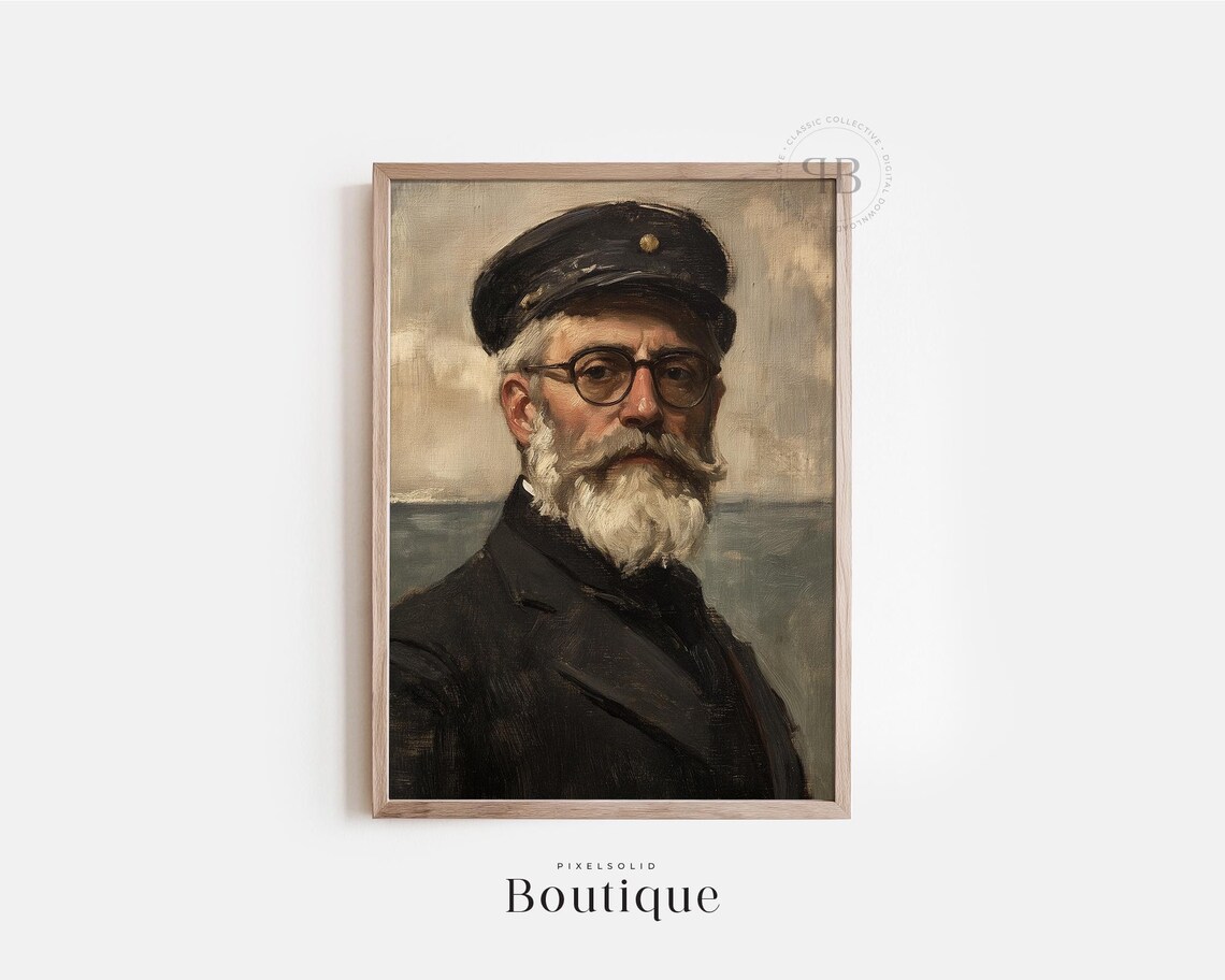 Vintage Sea Captain Portrait Bearded Sailor Oil Painting Print