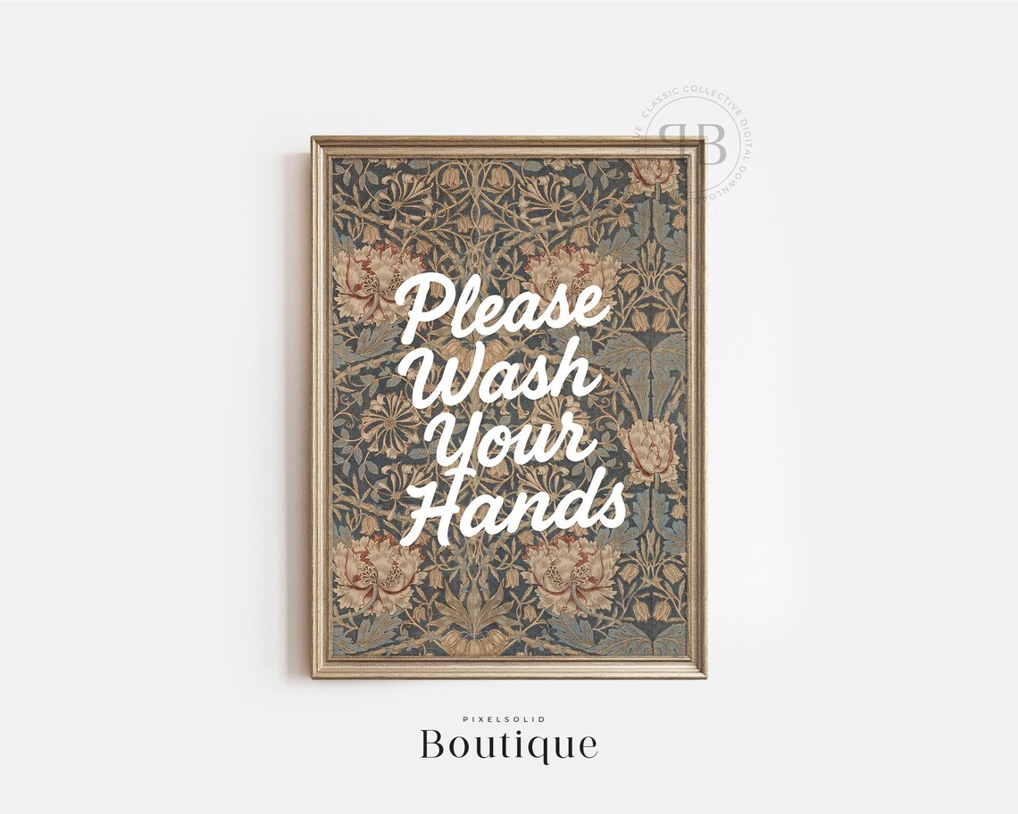 Please Wash Your Hands Sign, Floral Typography Art Print