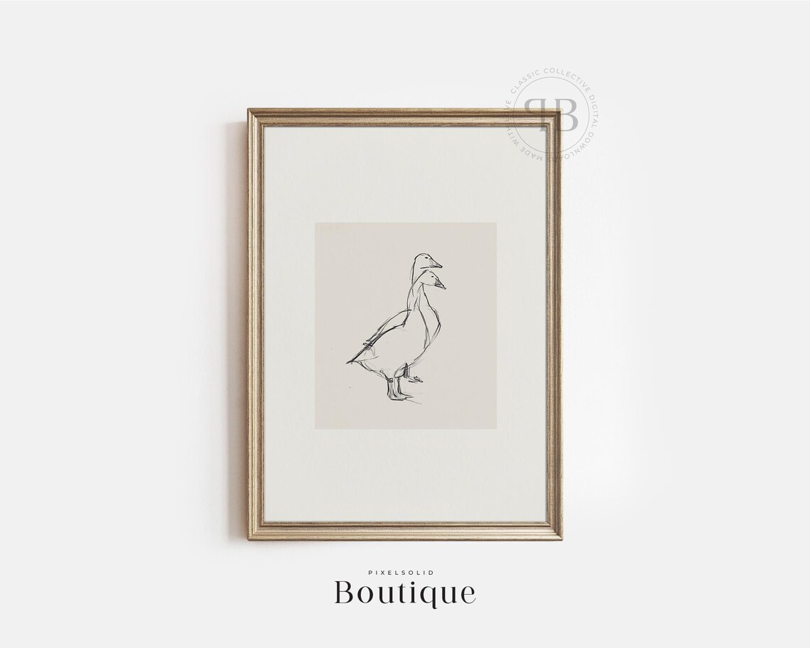 Minimalist Duck Line Art Farmhouse Bird Sketch Vintage Style Poster