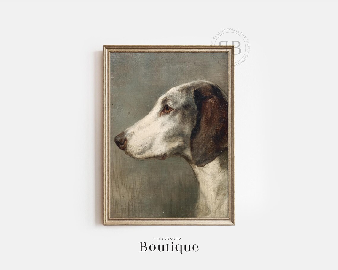 Vintage Hound Portrait Oil Painting Rustic Hunting Dog Poster