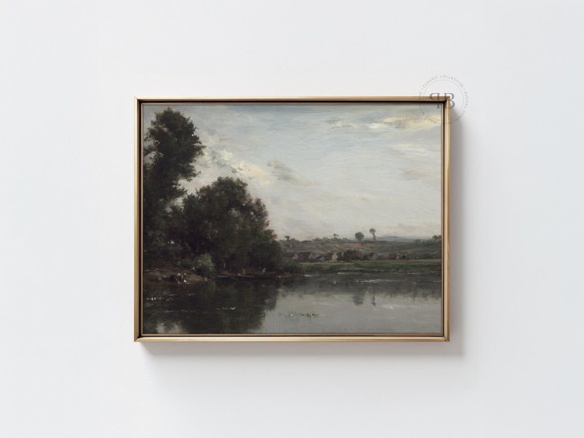 Peaceful River Landscape Vintage Countryside Painting Poster