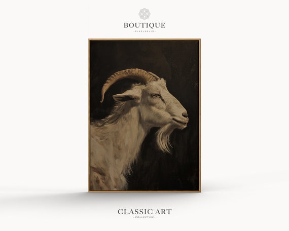 Moody Goat Oil Painting Calming Farm Decor Rustic Modern Farmhouse Art Poster Instant No249