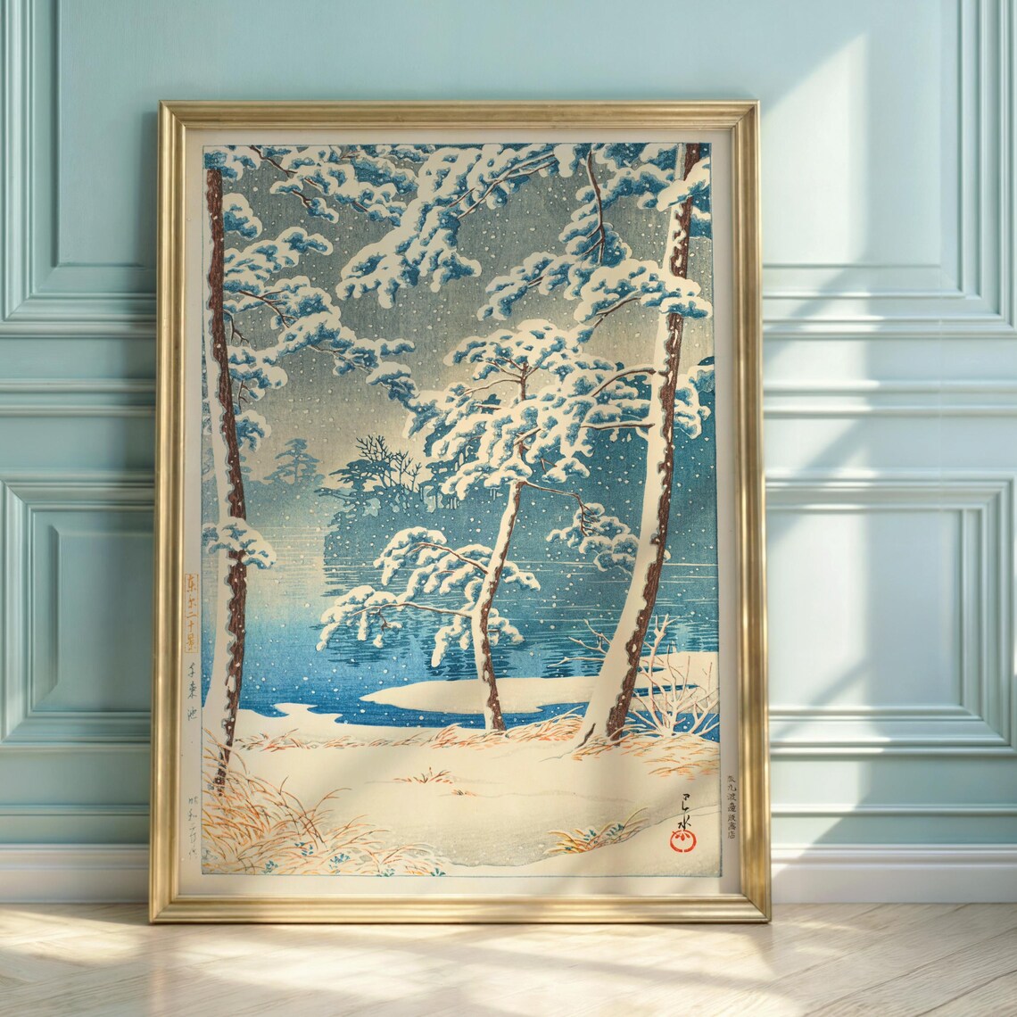 Hasui Kawase Winter Snowy Pine Lake Japanese Woodblock Art Print
