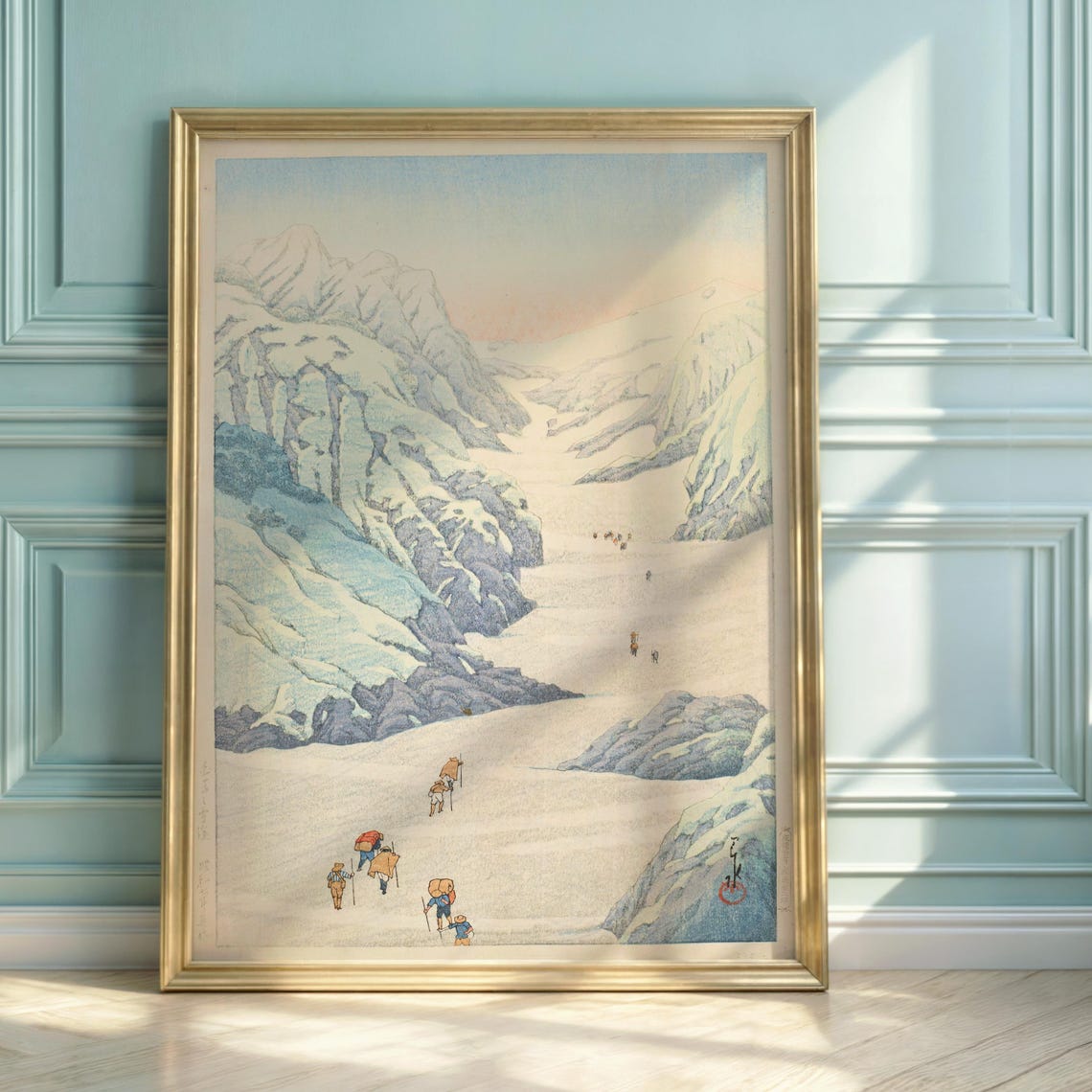 Hasui Kawase Shirouma Snow Mountain Hikers Japanese Winter Poster