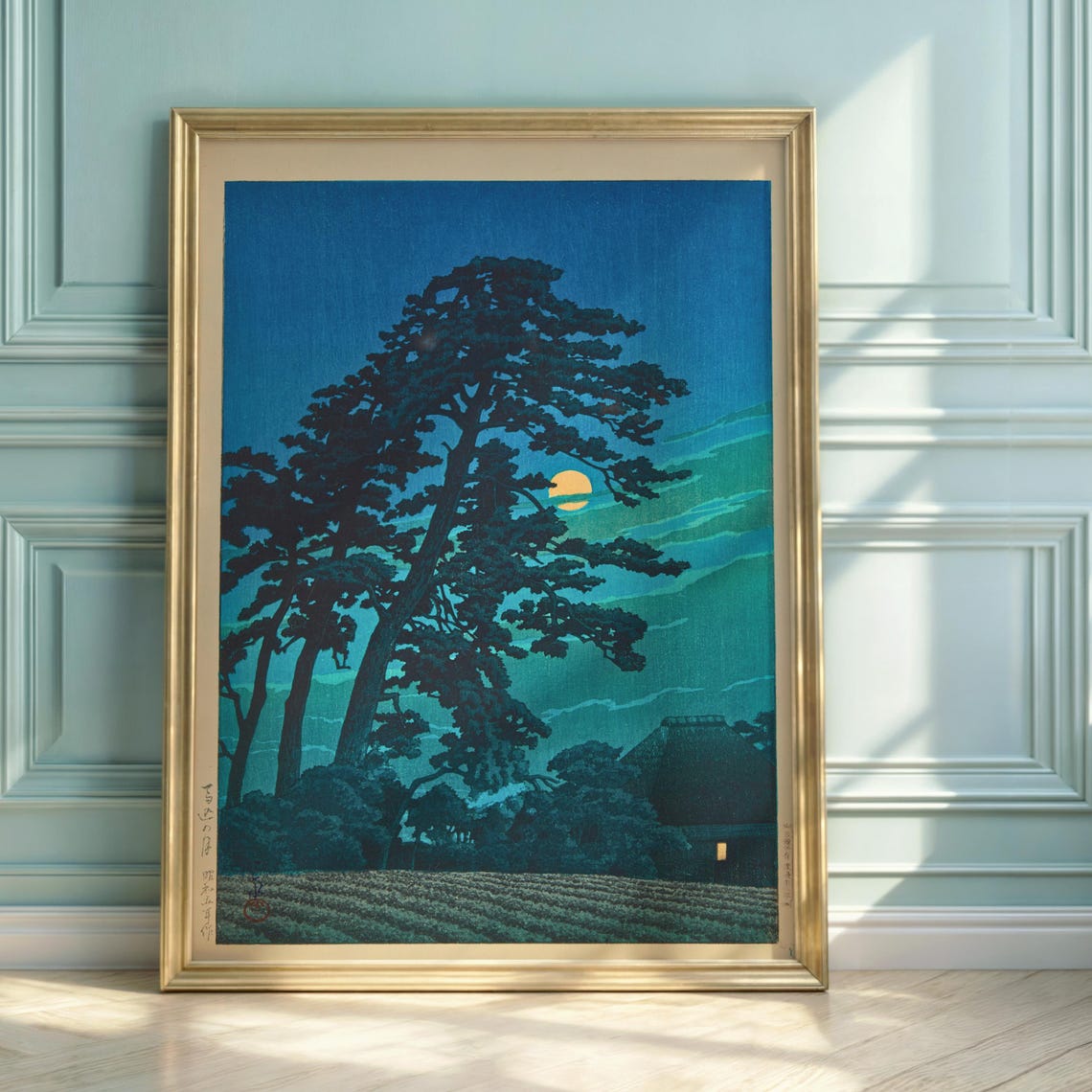 Hasui Kawase Moonlight Magome Pine Trees Japanese Woodblock Art Poster