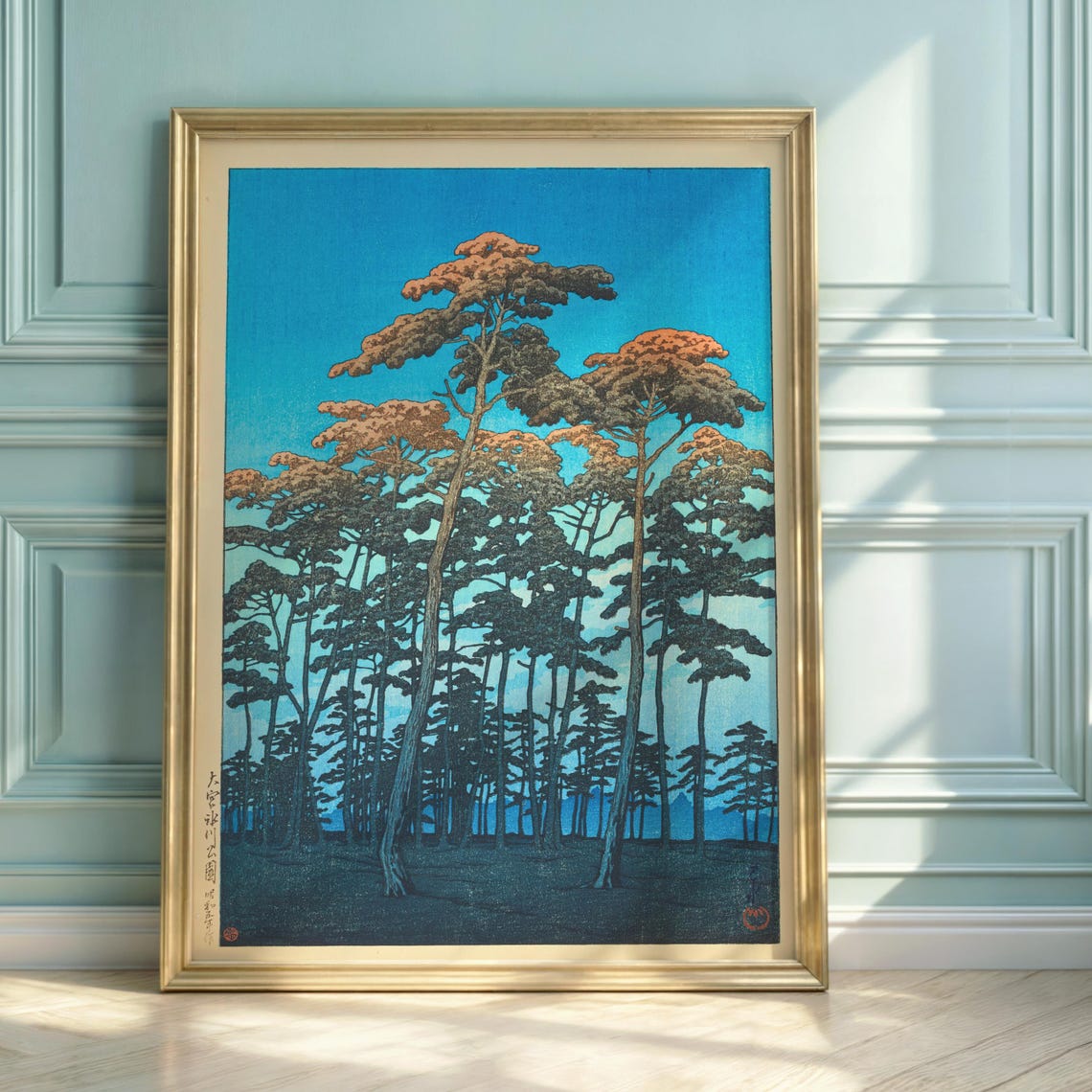 Hasui Kawase Omiya Hikawa Park Tall Pine Trees Japanese Art Poster