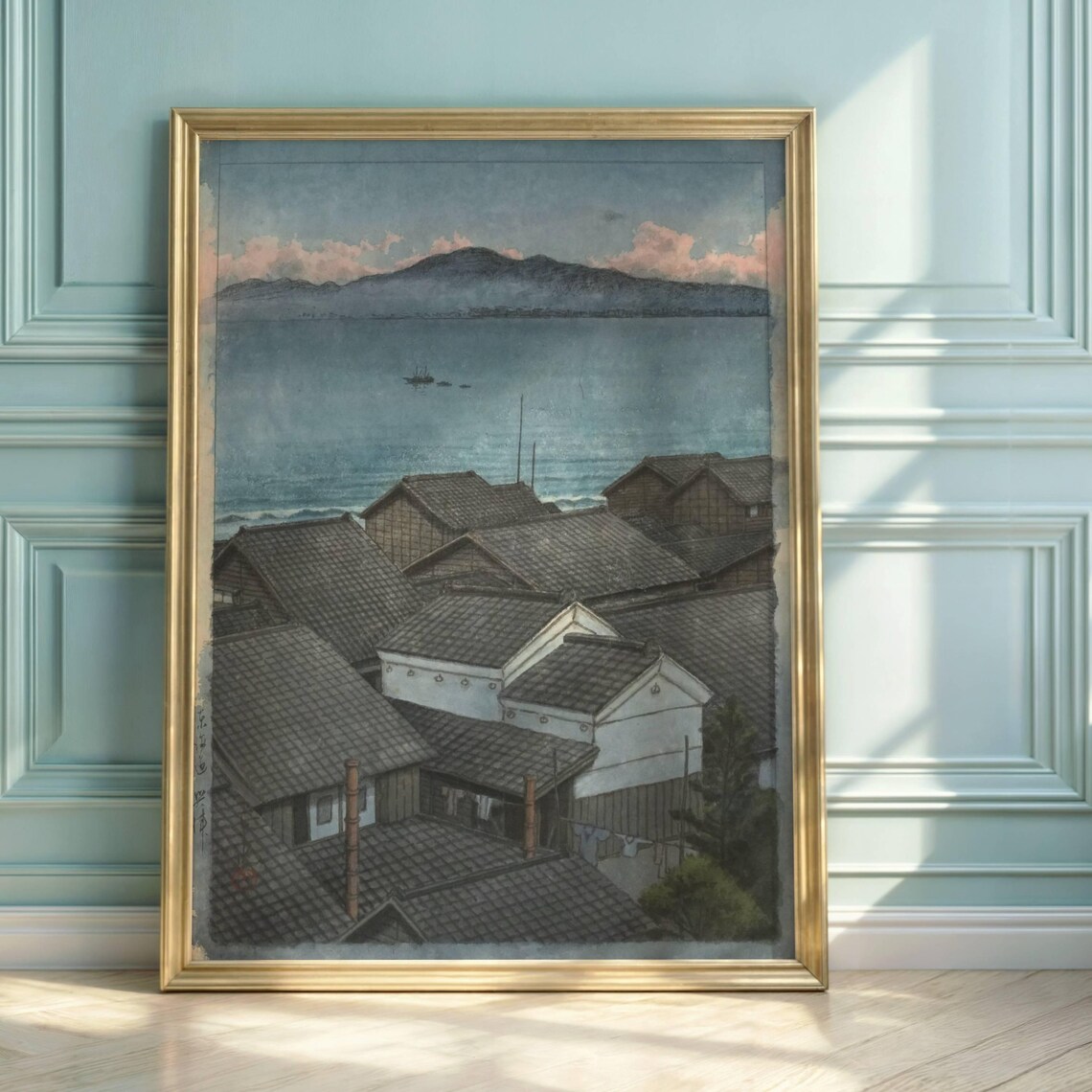 Hasui Kawase Japanese Coastal Village Sea View Vintage Art Poster