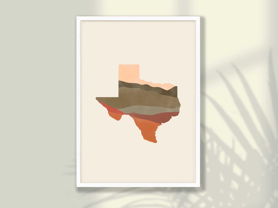 Texas Boho Watercolor State Map Layered Desert Sunset Tones Poster