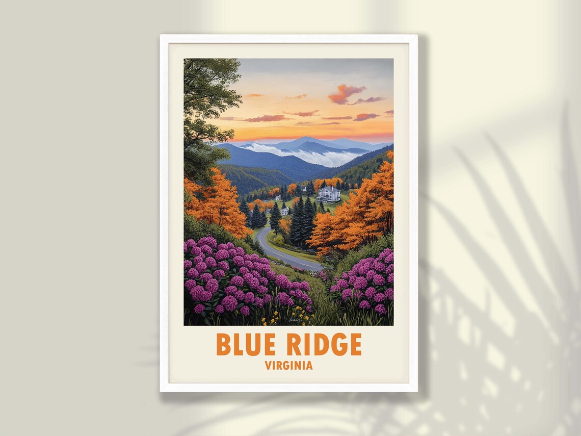 Blue Ridge Virginia Sunset Mountain Overlook Fall Colors Travel Poster