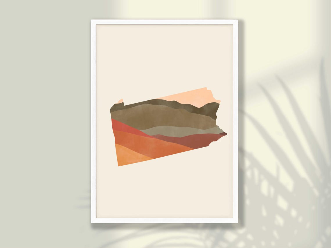 Pennsylvania Boho Watercolor State Map Layered Desert Tones Poster
