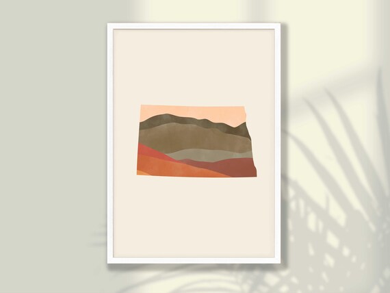North Dakota State Map Boho Earth Tone Minimalist Art Poster