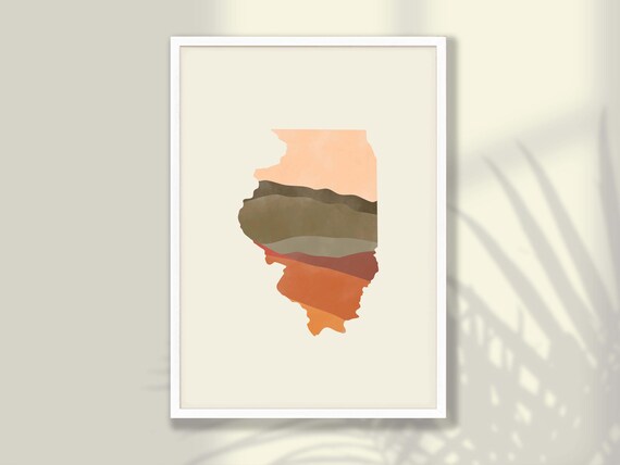 Illinois State Silhouette Boho Watercolor Landscape Map Poster