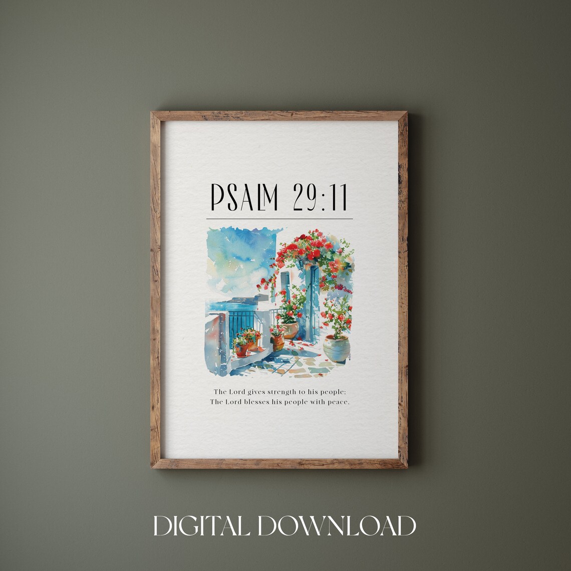 Psalm 29:11 The Lord Blesses His People With Peace Mediterranean Watercolor Poster - Image 4