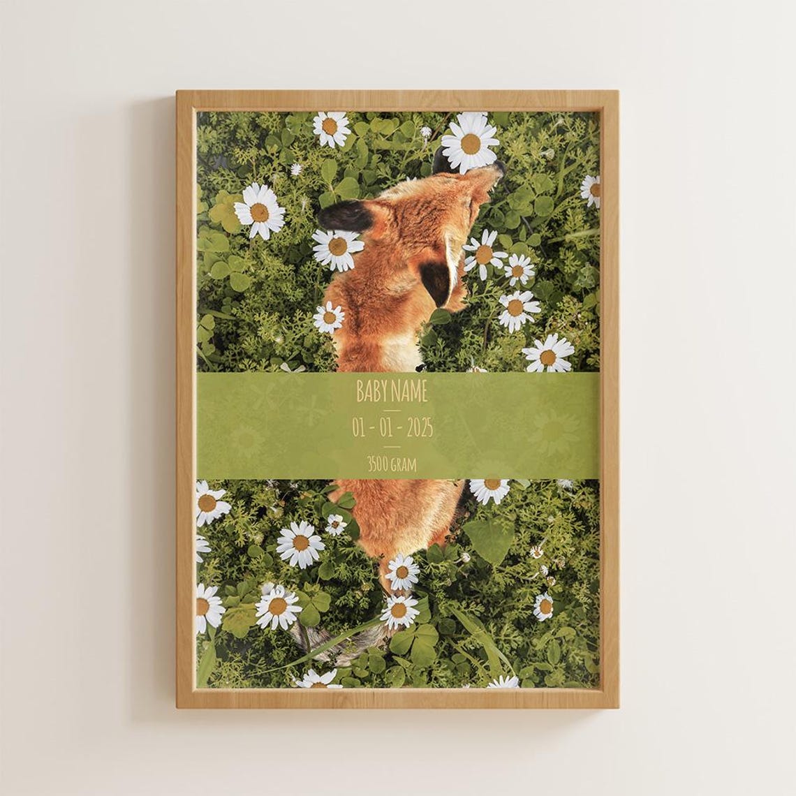 Custom Baby Fox Birth Stats Poster Daisy Meadow Nursery Art Decor