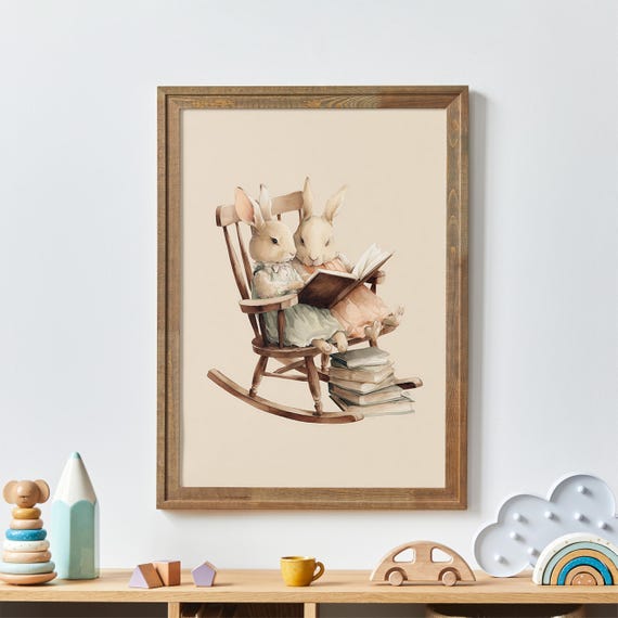 Rabbit Nursery Wall Art Cozy Illustration Various Sizes