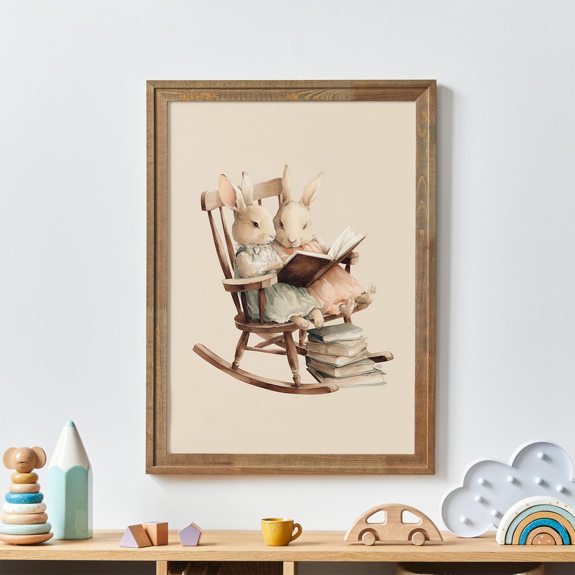 Rabbit Nursery Wall Art Cozy Illustration Various Sizes