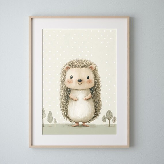 Cute Smiling Hedgehog Nursery Print For Baby Room Wall Decor